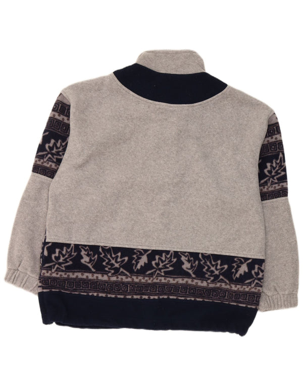 vintage Mens Zip Neck Fleece Jumper Grand Gris Floral Polyester