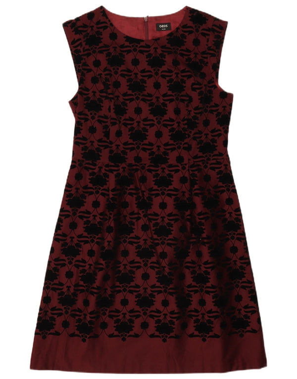 Oasis Robe trapèze sans manches pour femme UK 44 en coton floral bordeaux moyen