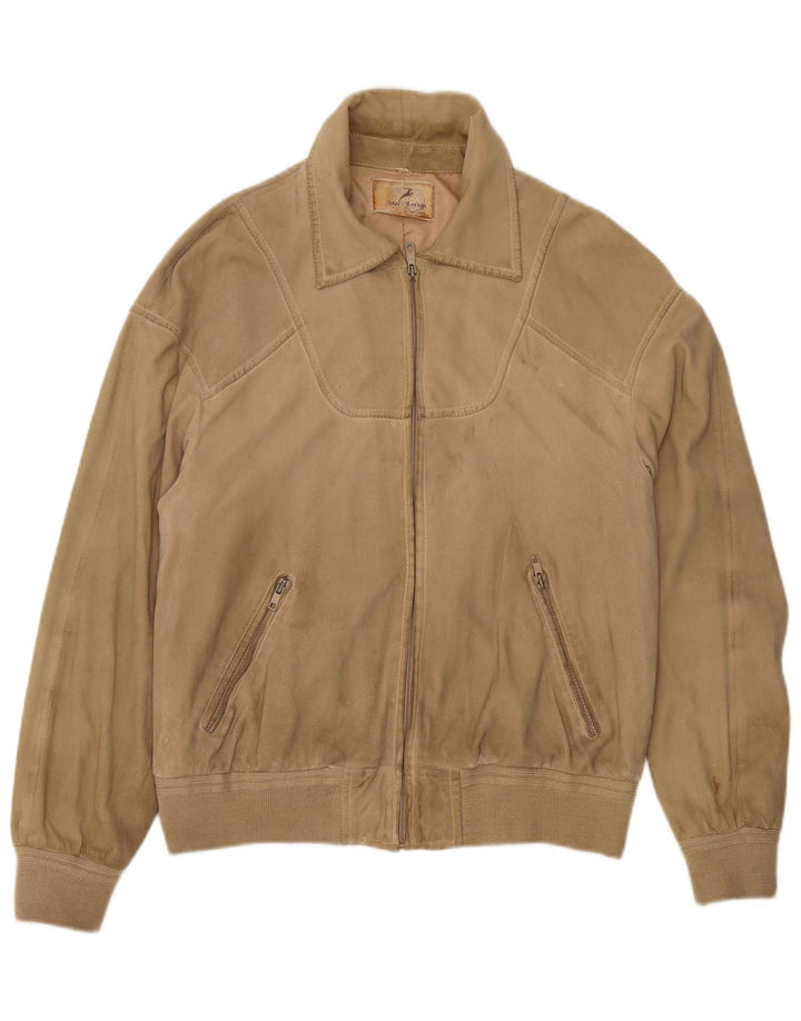 vintage Mens Suede Bomber Jacket UK 38 Beige Moyen