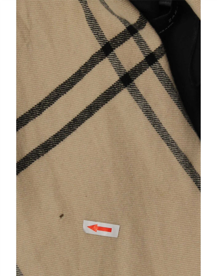 Zara Womens Open Relaxed Fit Pardessus UK 10 Petite laine à carreaux beige