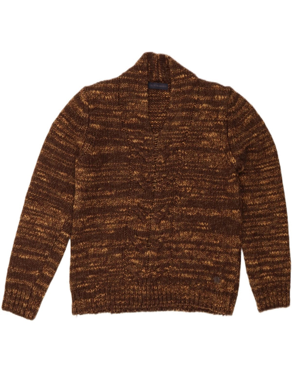 Trussardi Pull col V Femme UK 46 Large Acrylique Moucheté Marron