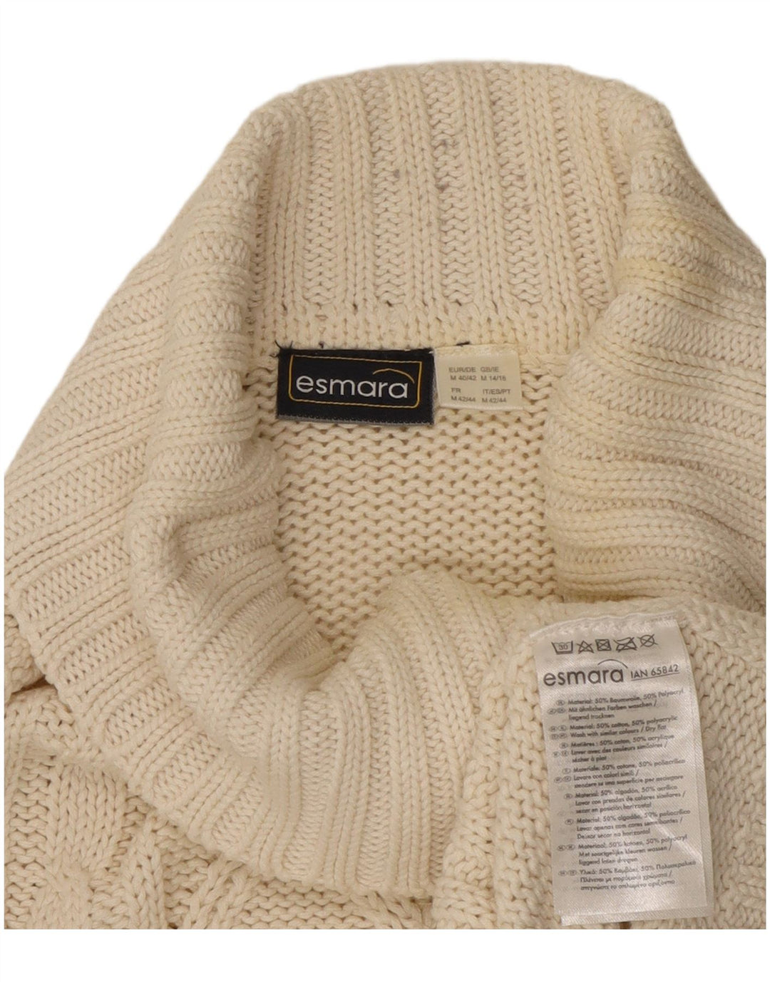 ESMARA Pull col roulé pour femme UK 14 en coton blanc cassé moyen