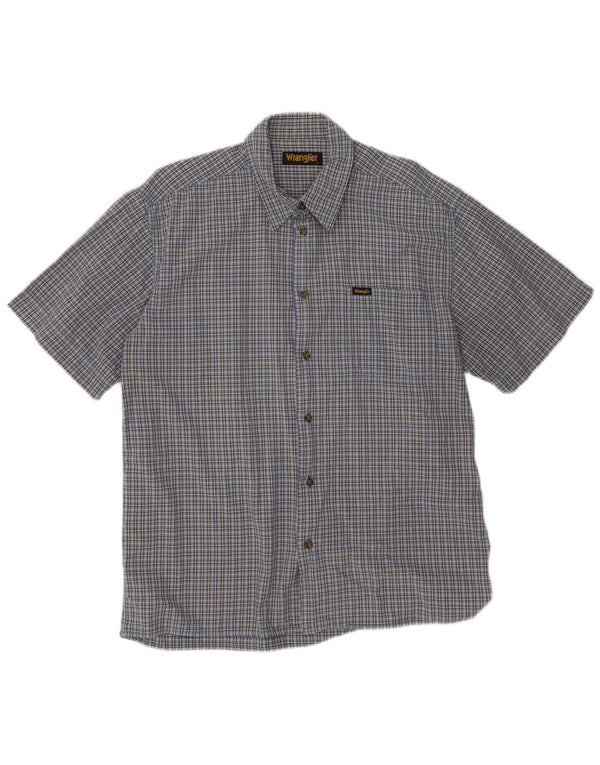 Wrangler Mens Short Sleeve Shirt Large Blue Check Cotton