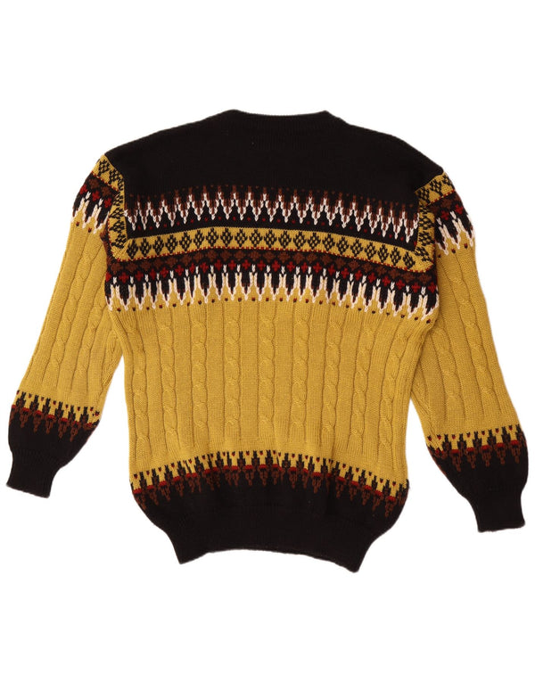vintage Mens Crew Neck Jumper Pull Grand Multicolore Fair Isle Acrylique