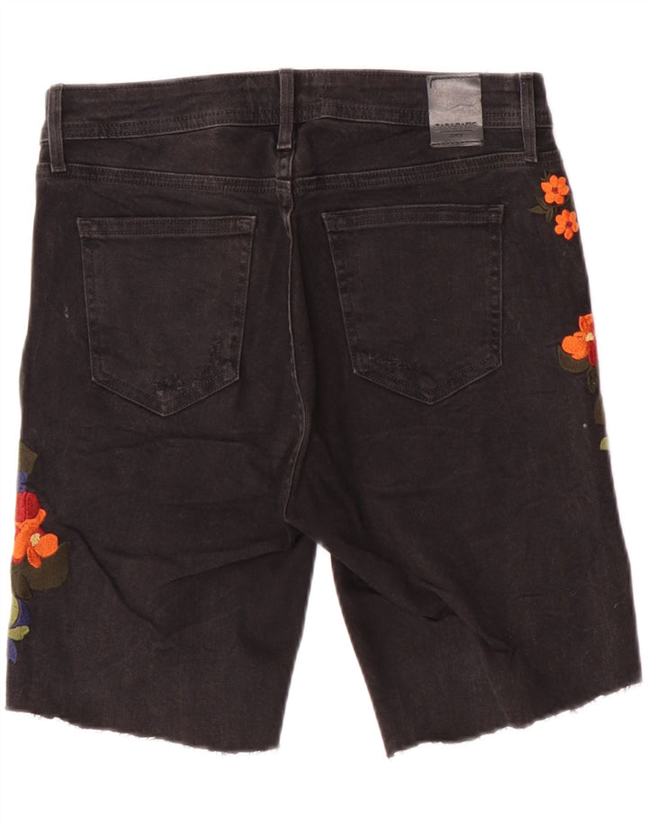 Zara Short en jean graphique pour femme EU 38 Petit W28 Noir Floral Bohème