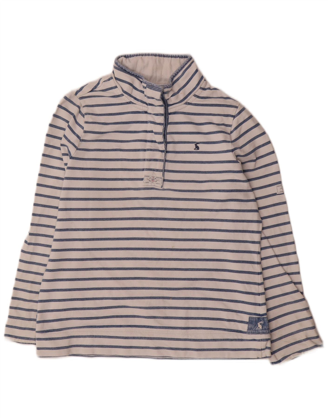 Joules Sweat-shirt à col boutonné pour femme UK 12 Bleu moyen rayé