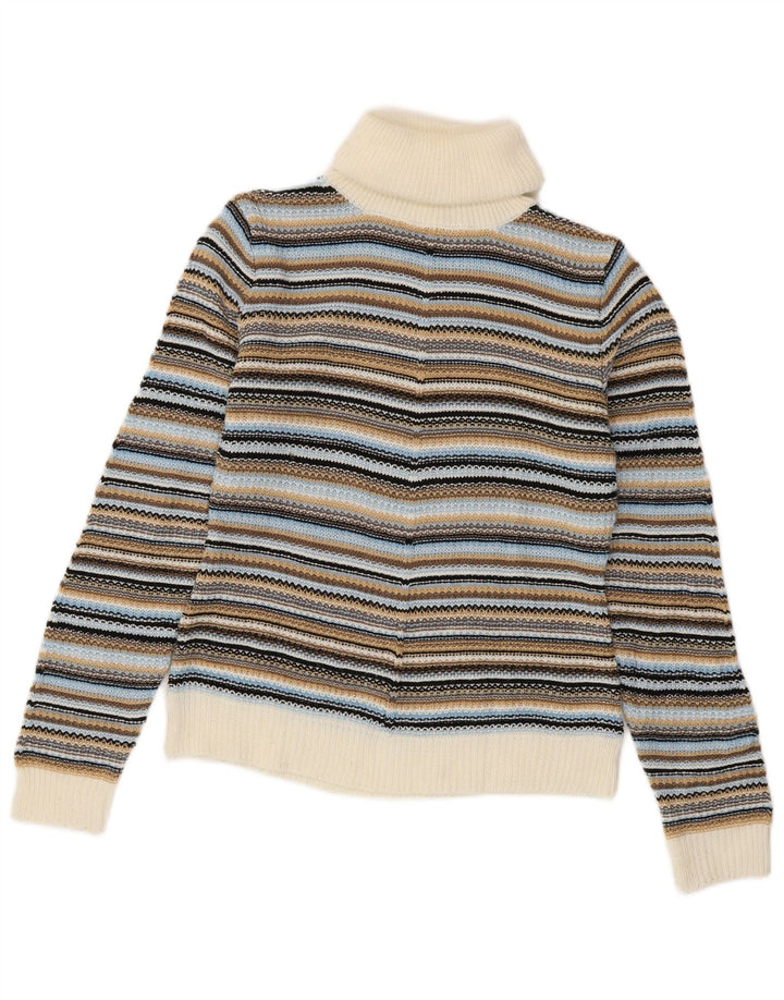 VINTAGE Pull col roulé femme UK 10/12 Petit Multicolore