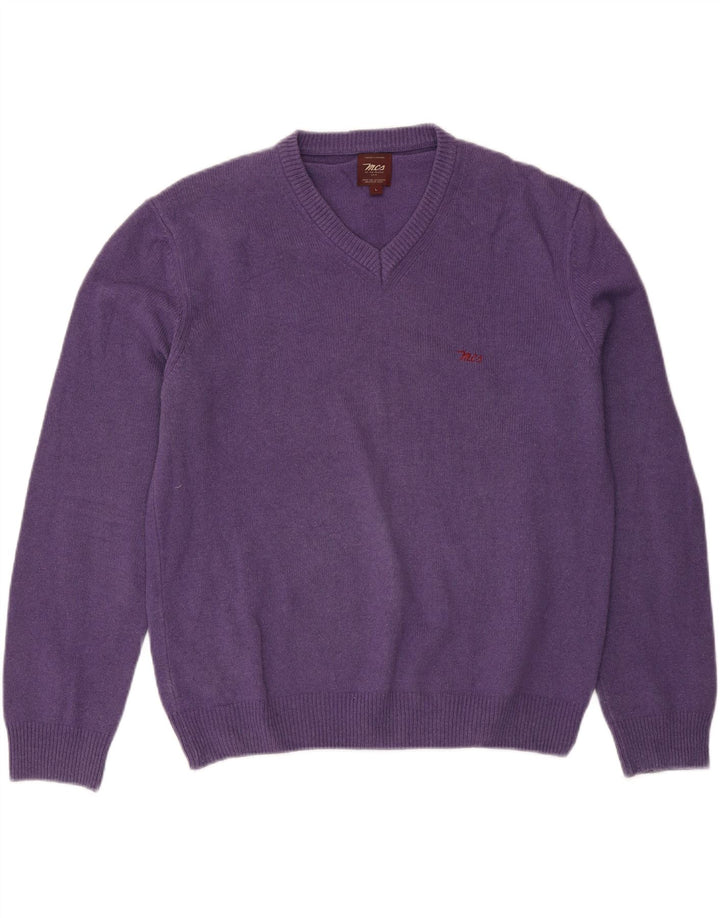 Marlboro Classics Pull col V pour homme en laine violette Taille L