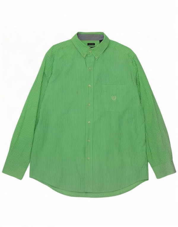 Chaps Chemise facile d'entretien pour hommes en coton à fines rayures vertes