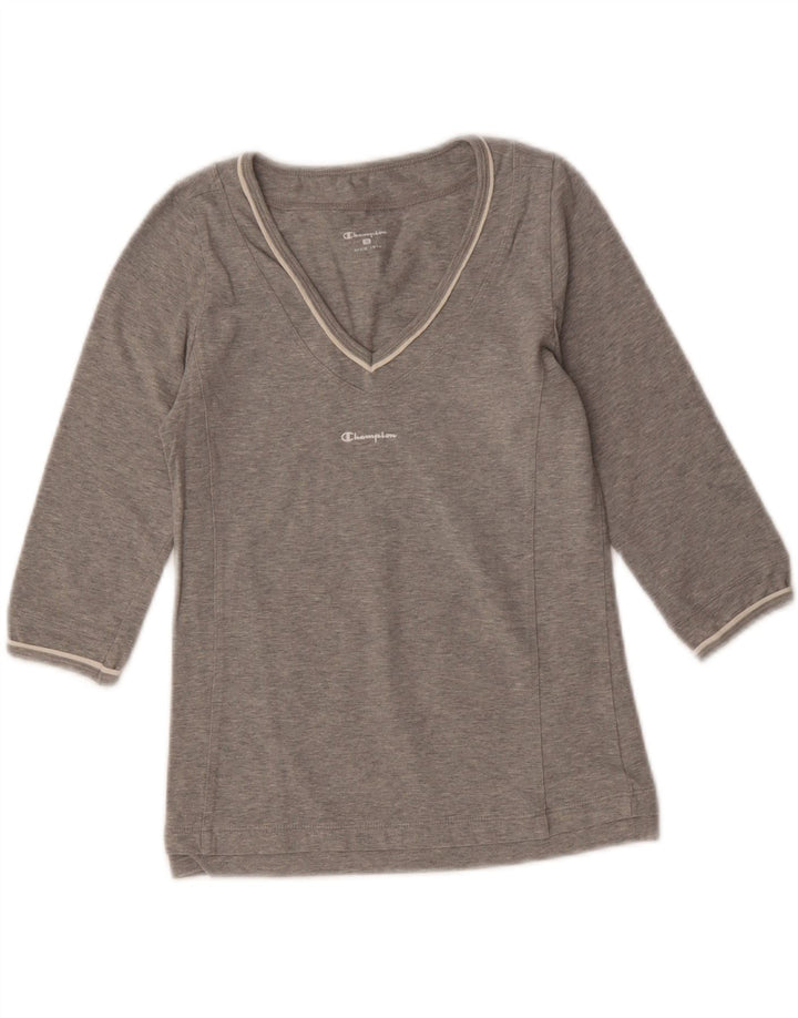 CHAMPION Womens Crop Top 3/4 Sleeve UK 10 Small Grey Vintage Champion and Second-Hand Champion from Messina Hembry 