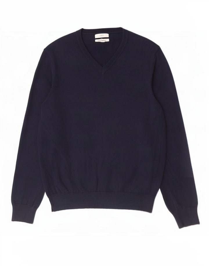 Marks & Spencer Pull col V pour homme en coton bleu marine Taille L