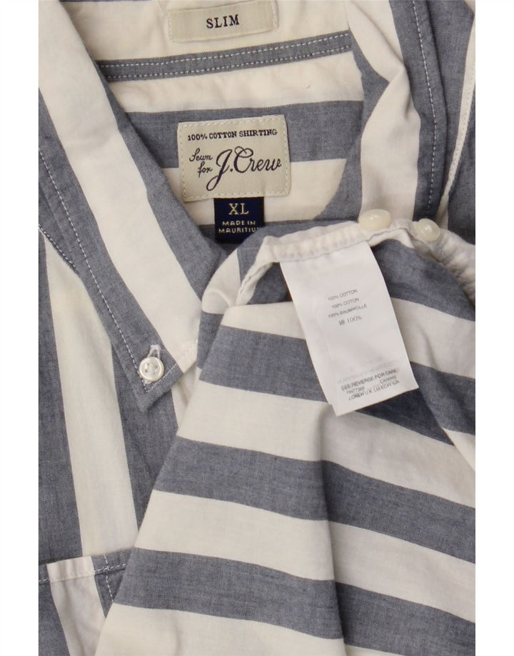 J. CREW Chemise Slim à Manches Courtes Homme XL Coton Rayé Bleu