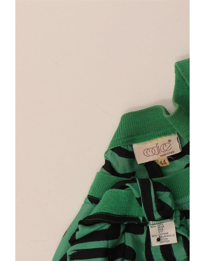 Codice Womens Oversized Blouse Top IT 44 Medium Green Geometric Silk