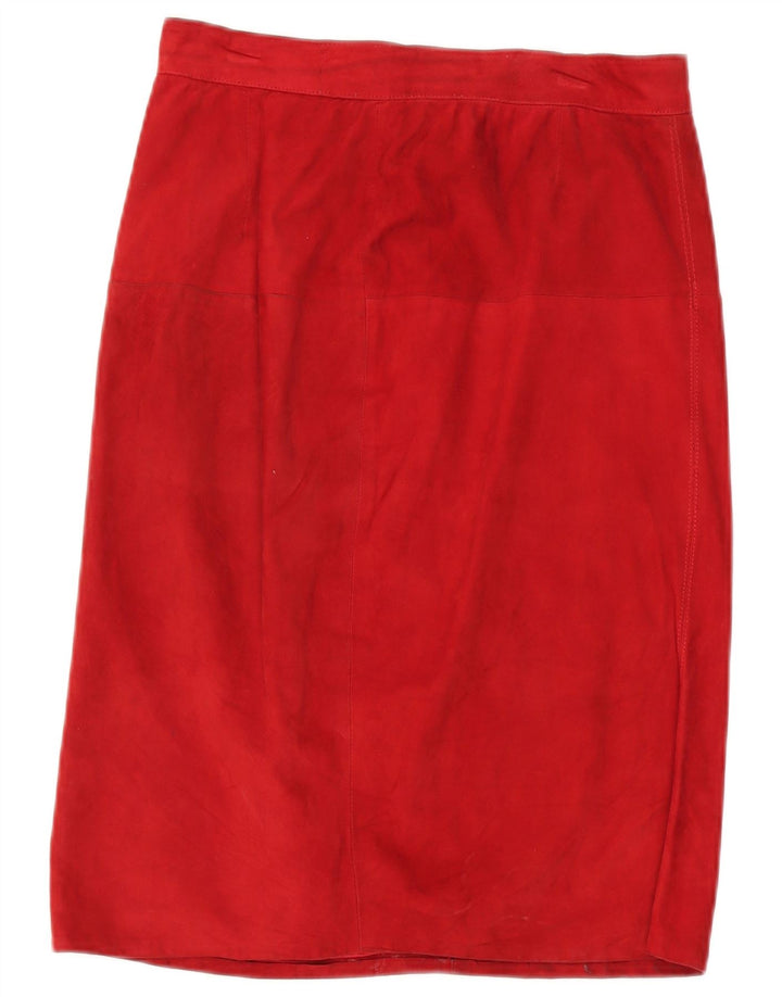 VINTAGE Femme Daim 2 Pièces Jupe Ensemble UK 14 Moyen W30 Cuir Rouge