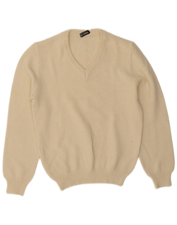 vintage Homme Col V Pull Pull IT 50 Medium Off White