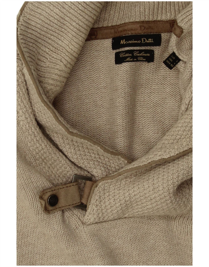 Massimo Dutti Pull à col châle pour homme en coton beige Large