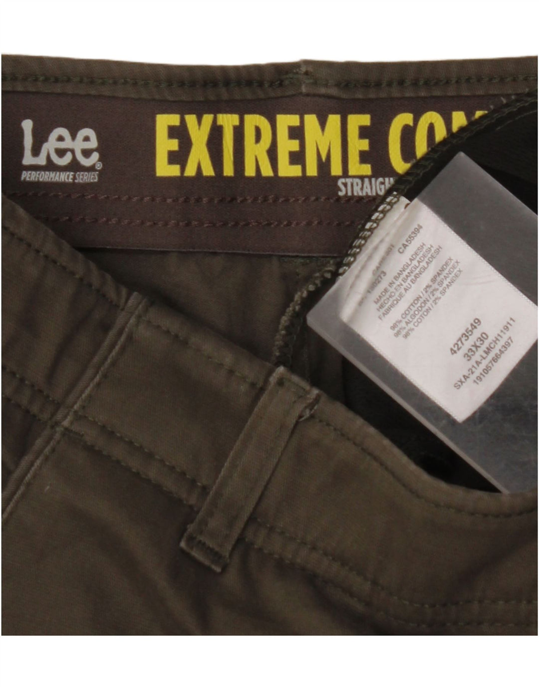 LEE Pantalon Chino Droit Homme Confort Extrême W33 L30 Kaki Coton