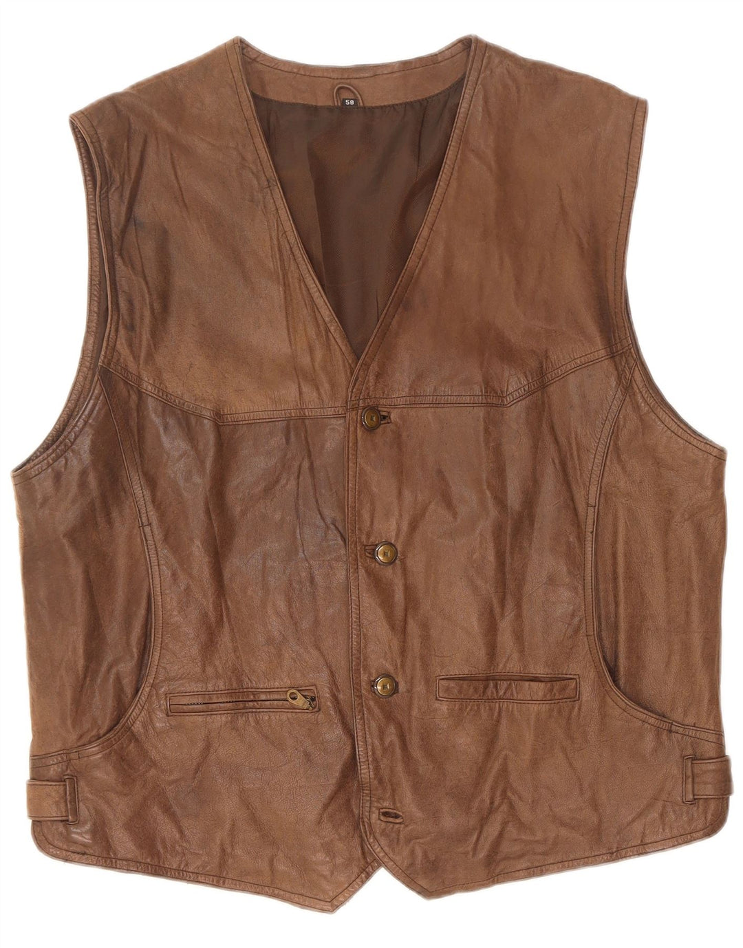 gilet en cuir homme vintage IT 58 2XL Marron