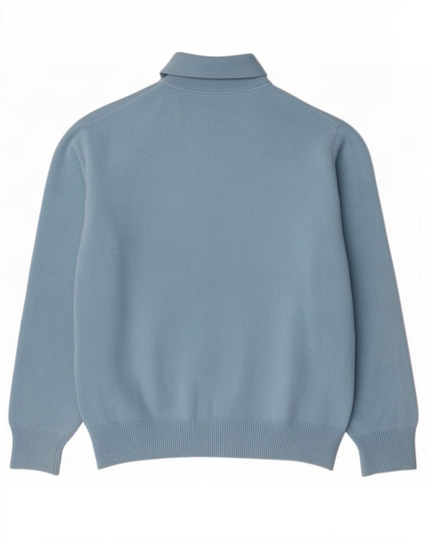 vintage Mens Polo Neck Jumper Pull IT 56 2XL Bleu Laine d’Agneau