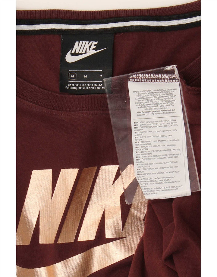 Nike Haut graphique à manches longues pour femme UK 14 Coton bordeaux moyen