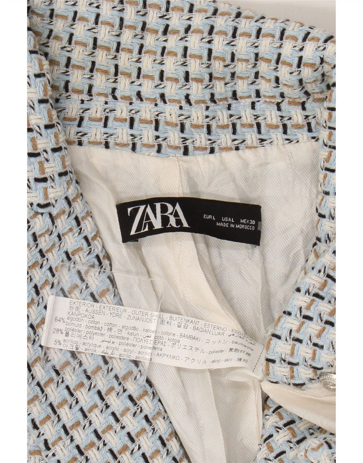 Zara Veste Blazer Double Boutonnage Femme UK 14 Grand Bleu Vichy Coton