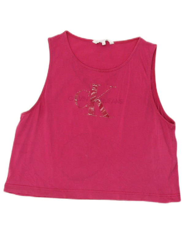 Calvin Klein Jeans Débardeur court graphique pour femme UK 12 en coton rose moyen