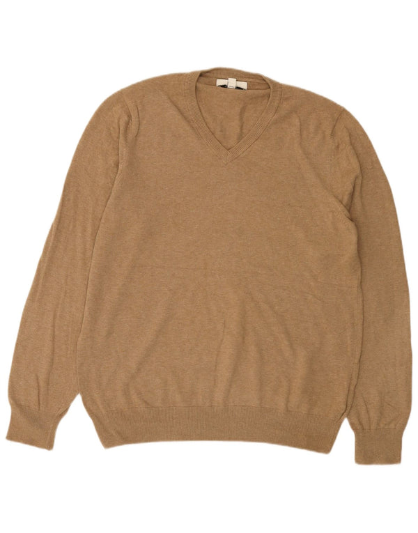 Marks & Spencer Pull col V pour homme en coton marron Taille L