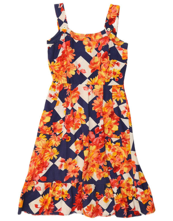 vintage Femmes Robe d’été sans manches UK 10 Petit Floral multicolore