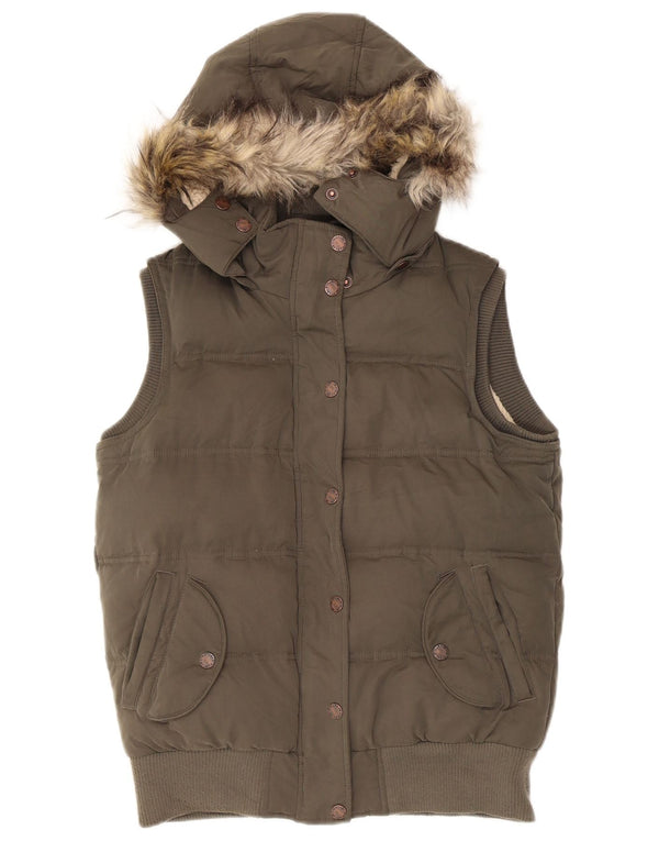 Fat Face Gilet rembourré surdimensionné à capuche pour femme UK 10 Petit Kaki Polyester
