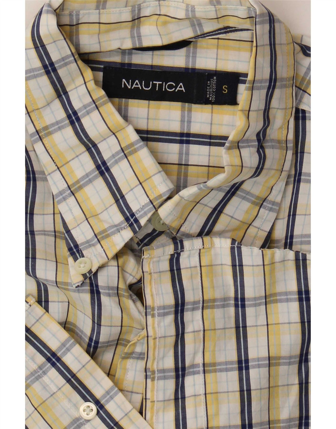 Nautica Chemise à manches courtes pour homme en coton à petits carreaux jaunes