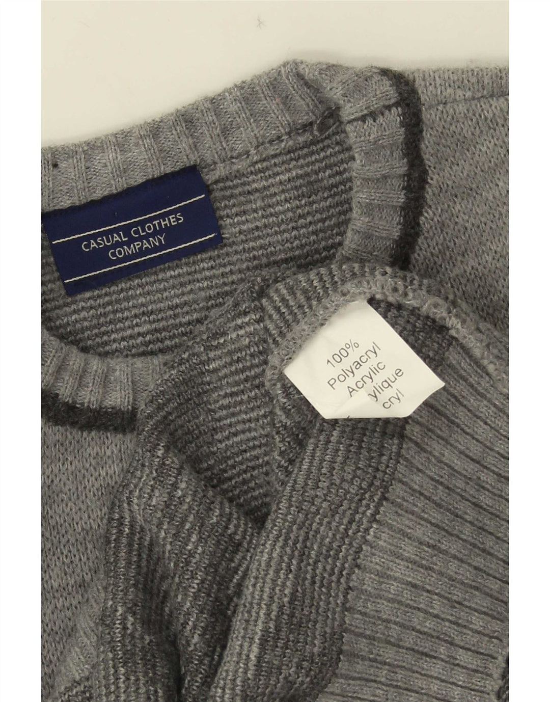 vintage Mens Graphic Crew Neck Jumper Pull Grand Gris Polyacrylique
