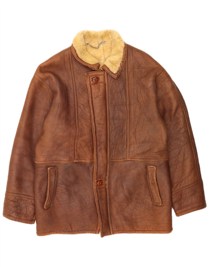 veste en peau de mouton vintage pour hommes UK 38 Brun moyen
