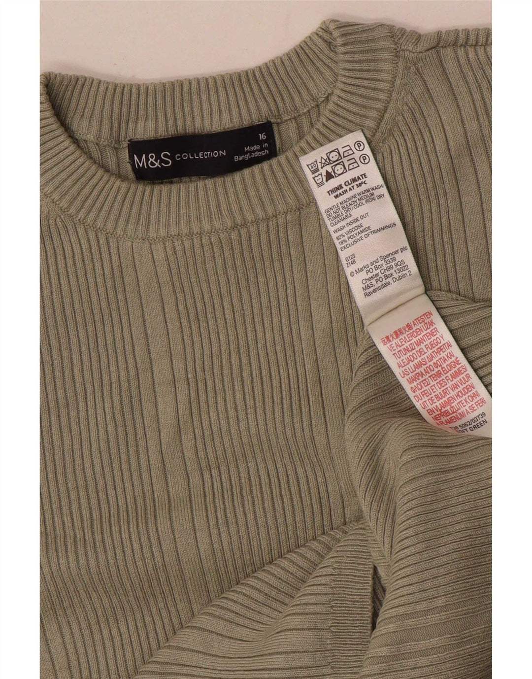 Marks & Spencer Haut à manches longues pour femme UK 16 Large Kaki Viscose