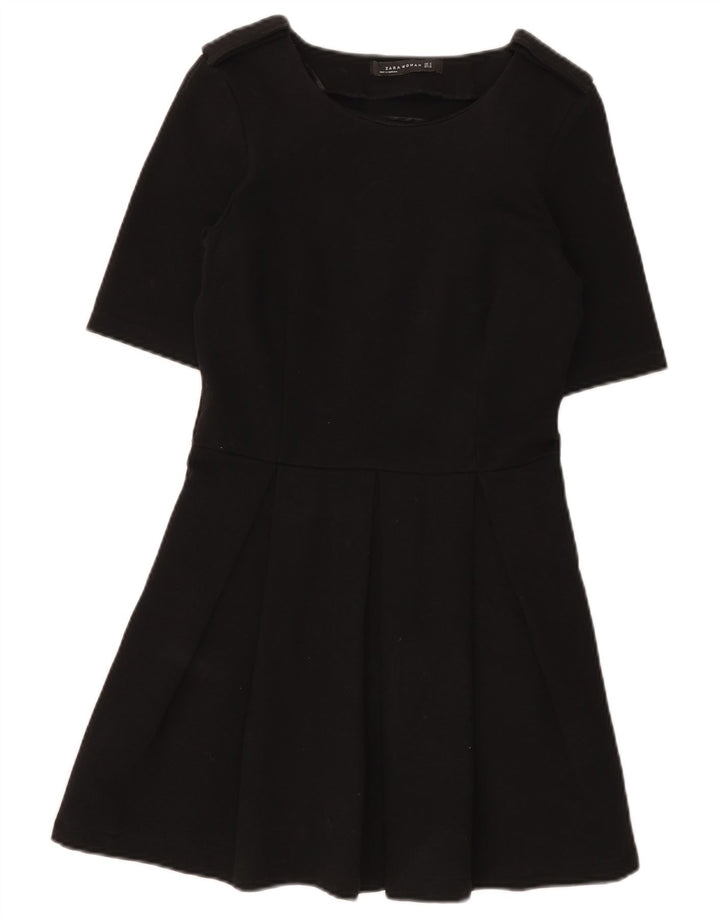 Zara Robe trapèze pour femme UK 12 en coton noir moyen