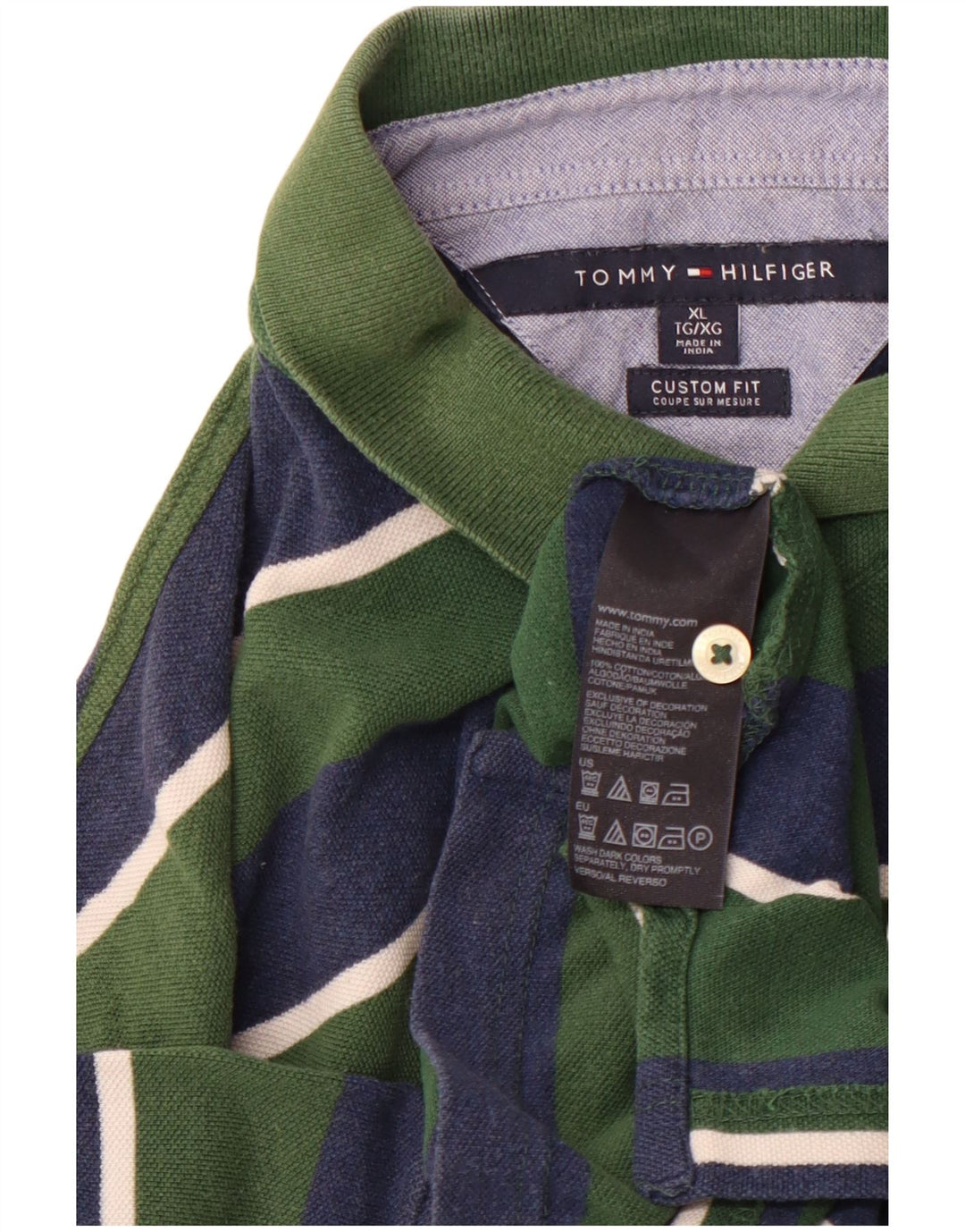 TOMMY HILFIGER Polo sur mesure pour homme XL en coton rayé vert