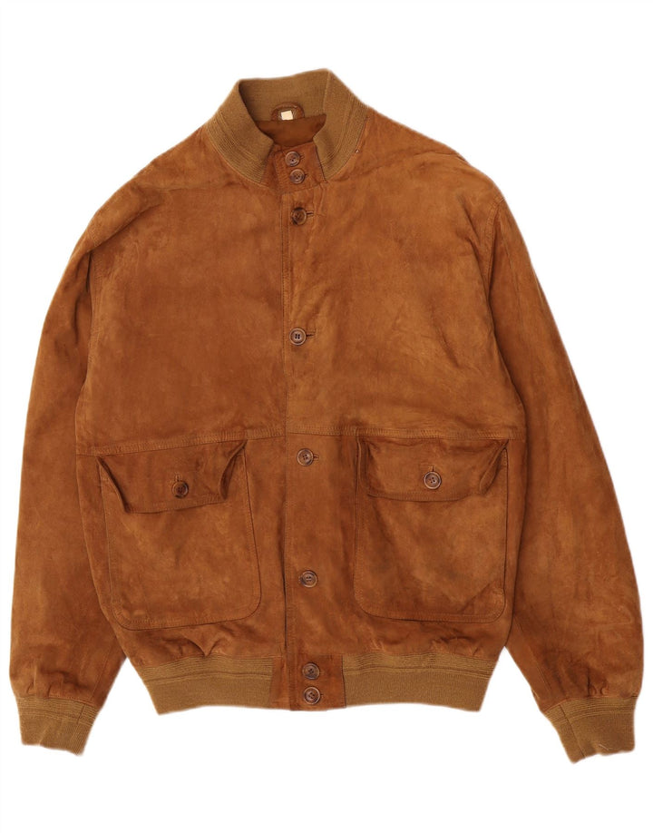 vintage Mens Suede Bomber Jacket IT 50 Grand Brun