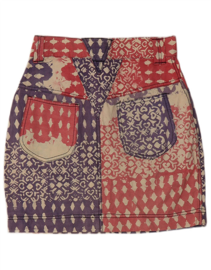 vintage Femmes Motif Abstrait Denim Crayon Jupe Grand W28 Bleu Coton