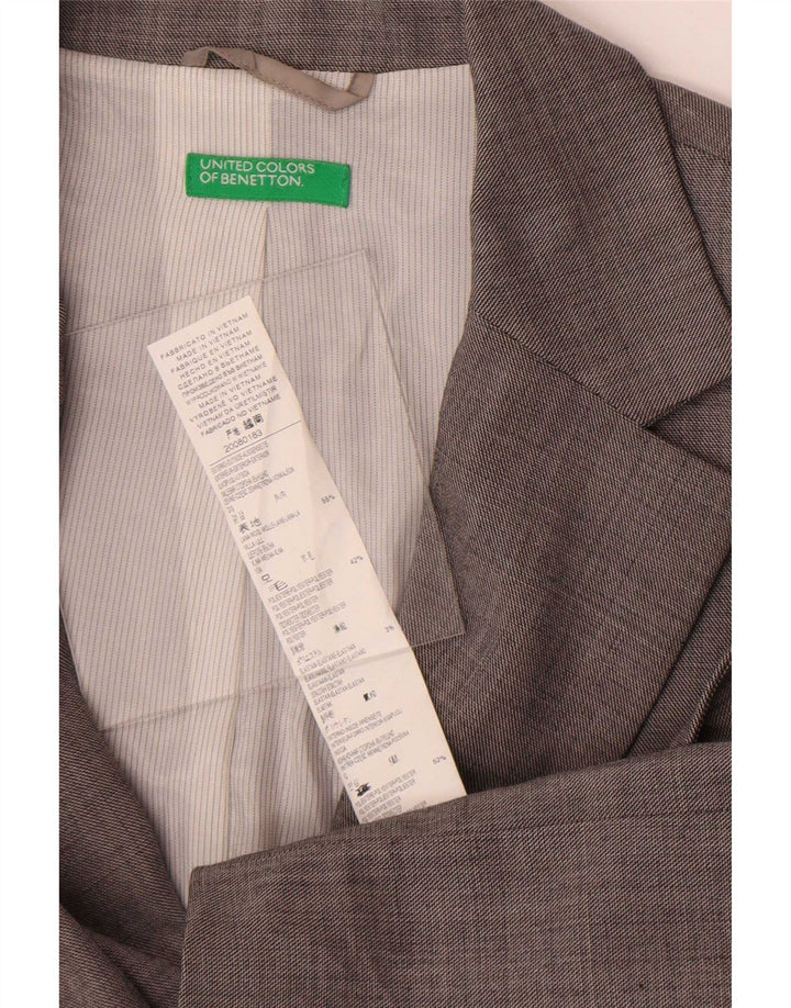 Benetton Veste Blazer 2 Boutons Femme IT 46 Large Laine Grise