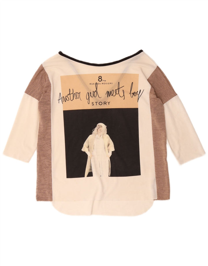 Zara Haut graphique surdimensionné à manches 3/4 pour femme UK 10 Petit Blanc