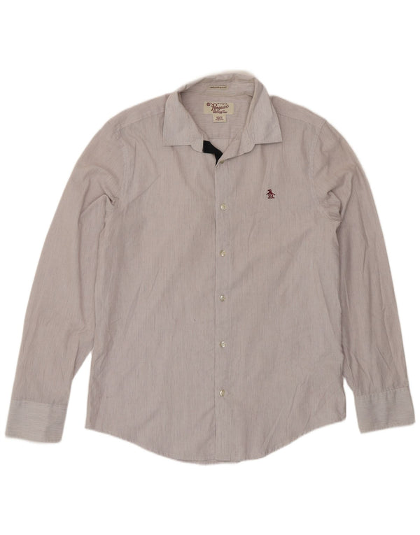 Penguin Chemise Slim Fit Heritage Homme Blanc Moyen en Coton à Fines Rayures