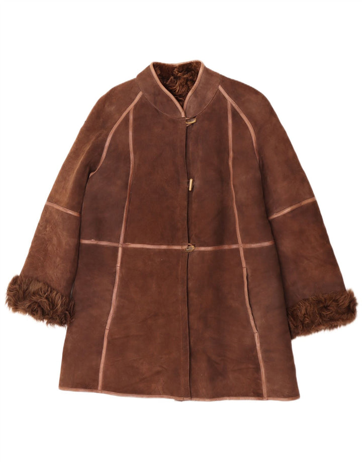 manteau en peau de mouton vintage femme UK 14 Brun moyen