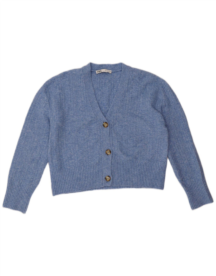 Zara Cardigan surdimensionné pour femme UK 10 Petit Bleu Polyester
