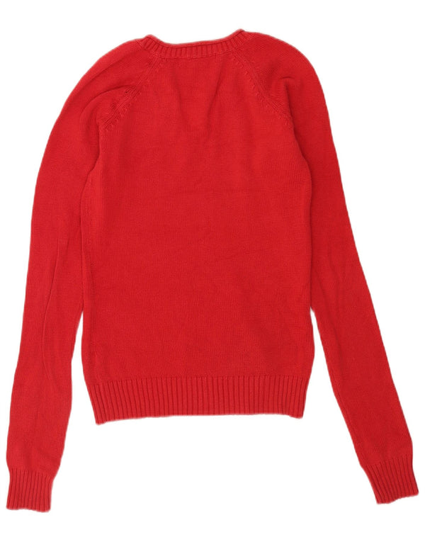 Zara Pull col en V pour femme UK 10 Petit coton rouge