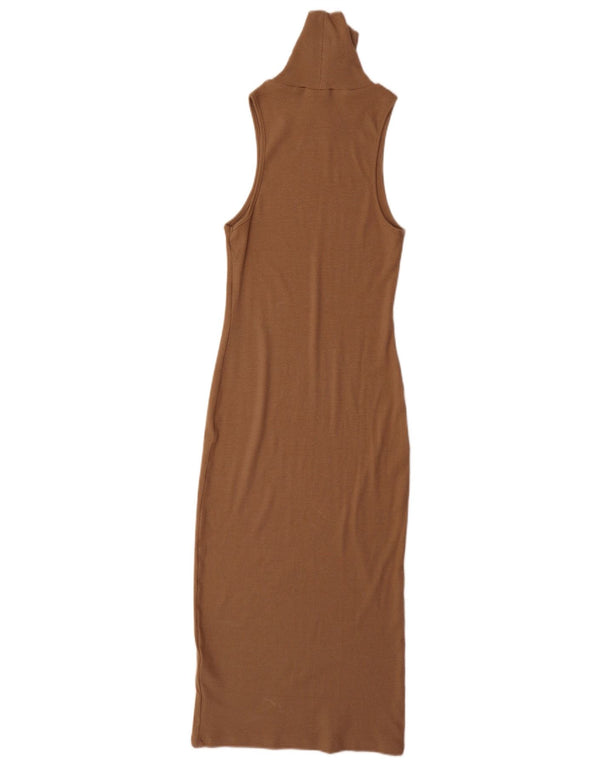 Zara Robe moulante sans manches pour femme UK 10 Petit coton marron