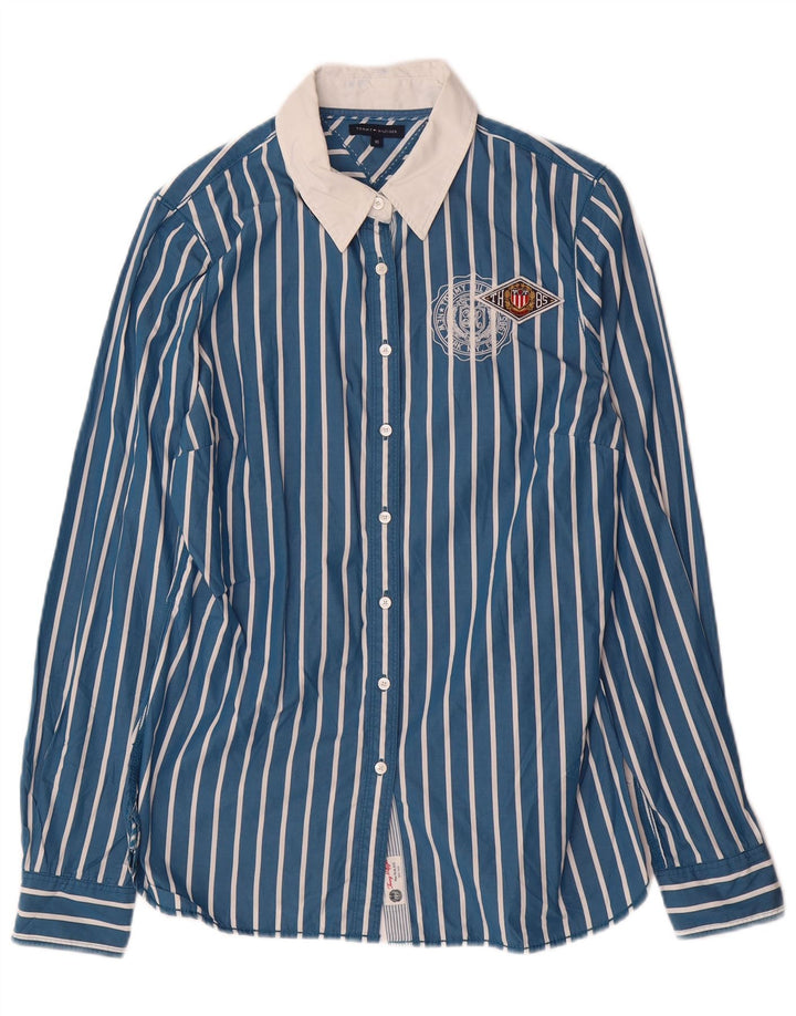 TOMMY HILFIGER Chemise Femme US 10 Grand Coton Rayé Bleu