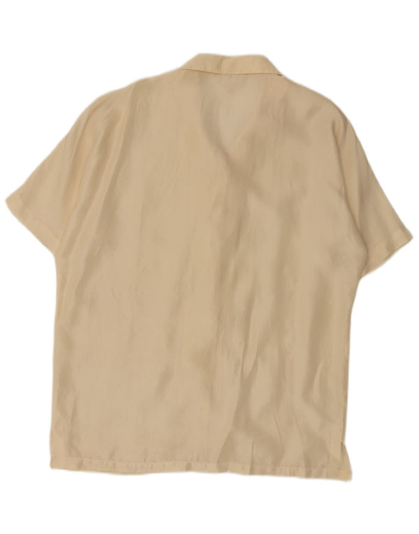 vintage Femme Chemise À Manches Courtes Blouse UK 14 Moyenne Soie Blanc Cassé
