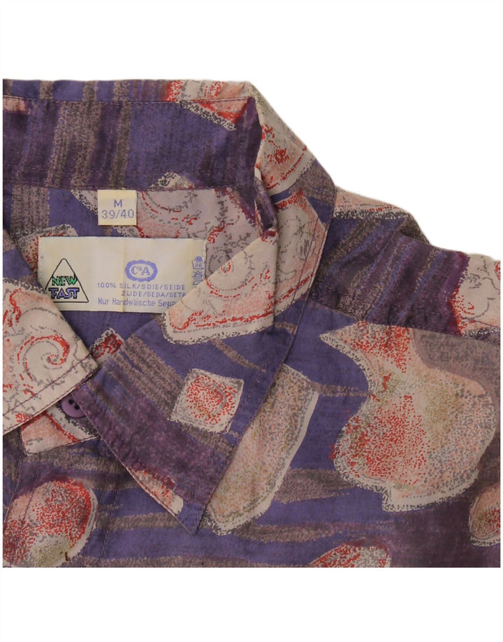 Nouveau Chemise manches courtes homme rapide taille 39/40 violet moyen Patchwork soie