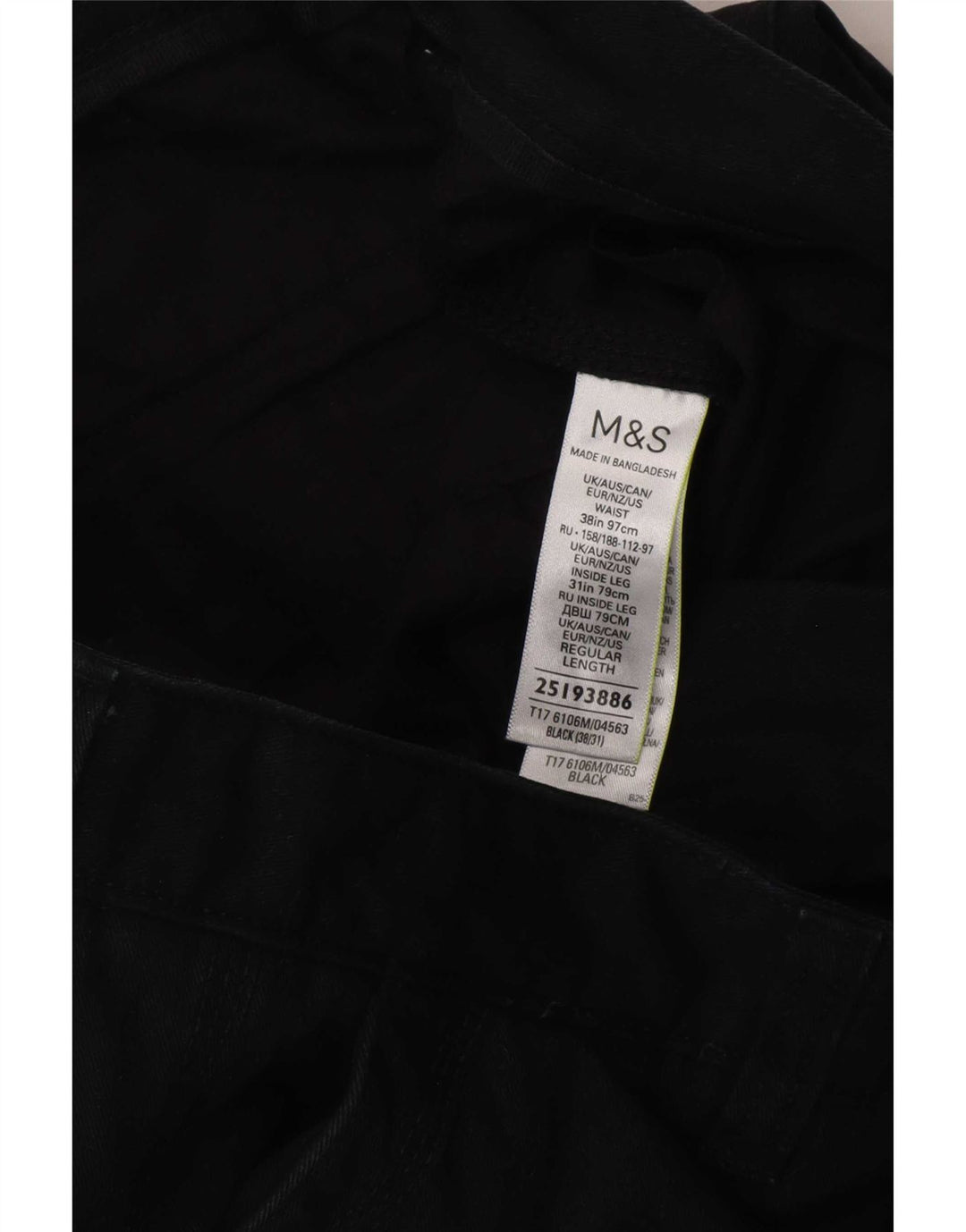 Marks & Spencer Pantalon cargo droit pour homme W38 L31 Noir Coton