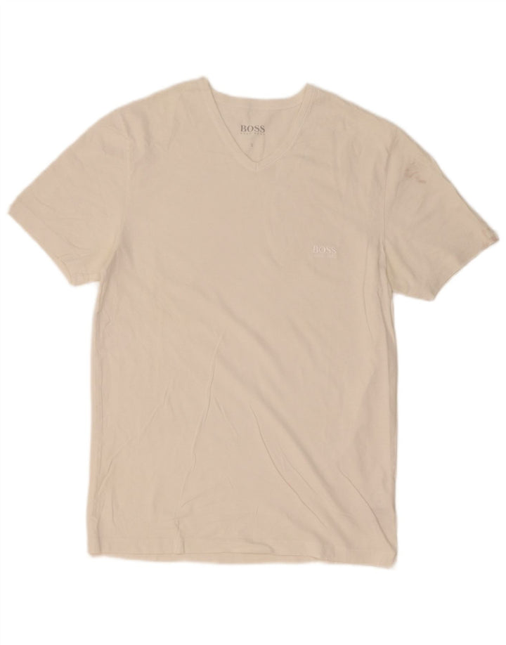 Hugo Boss Hommes T-Shirt Top Petit Blanc Coton