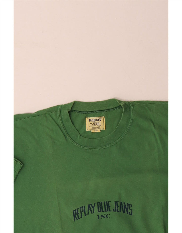 REPLAY T-Shirt Graphique Haut Large Vert Coton Homme